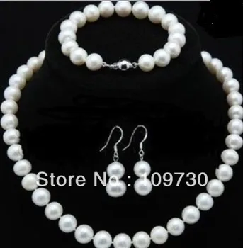 

Jewelry 00320 set of 18'' south sea 8-9mm white pearl necklace bracelet earring