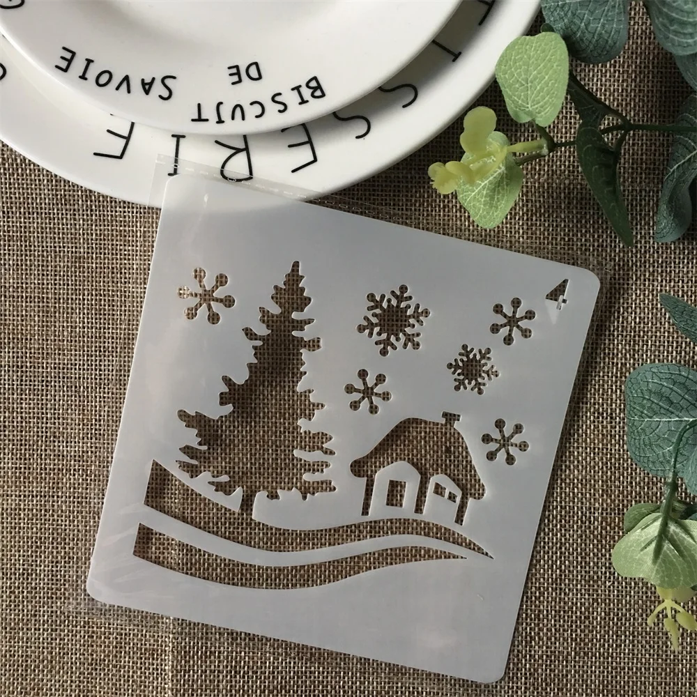 

Hot 13cm Christmas House Snow DIY Layering Stencils Painting Scrapbook Coloring Embossing Album Decorative Card Template
