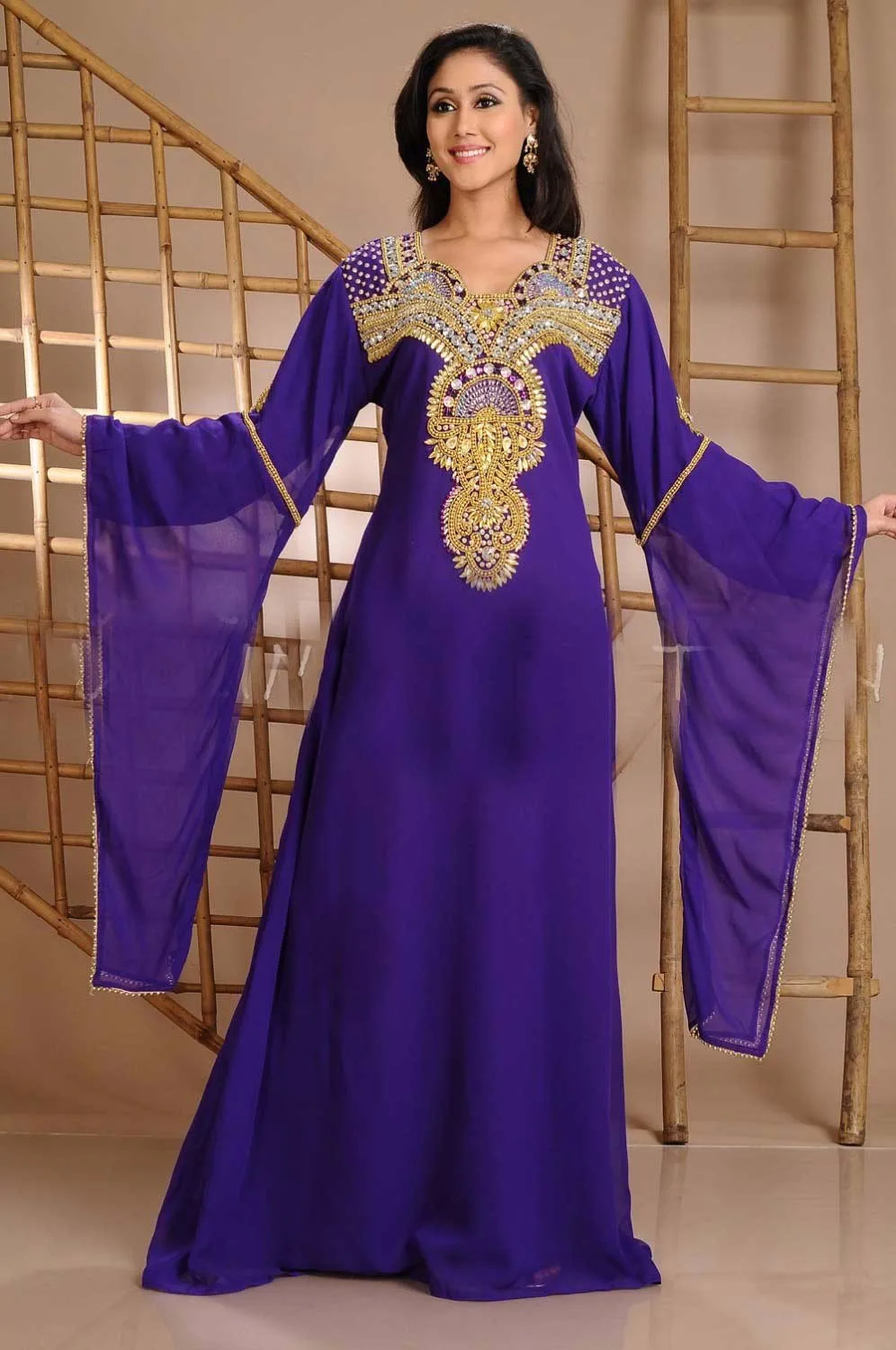 2016-New-Arrival-Purple-Chiffon-Abaya-Moroccan-Kaftan-Muslim-Clothing-for-Women-Gold-Beaded-Dubai-Jalabiya