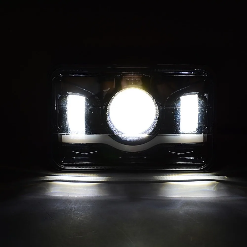 4x6 Sealed Beam Rectangular Replacement With DRL Halo Turn Signal Red light For Chevrolet Ford Trucks (3)