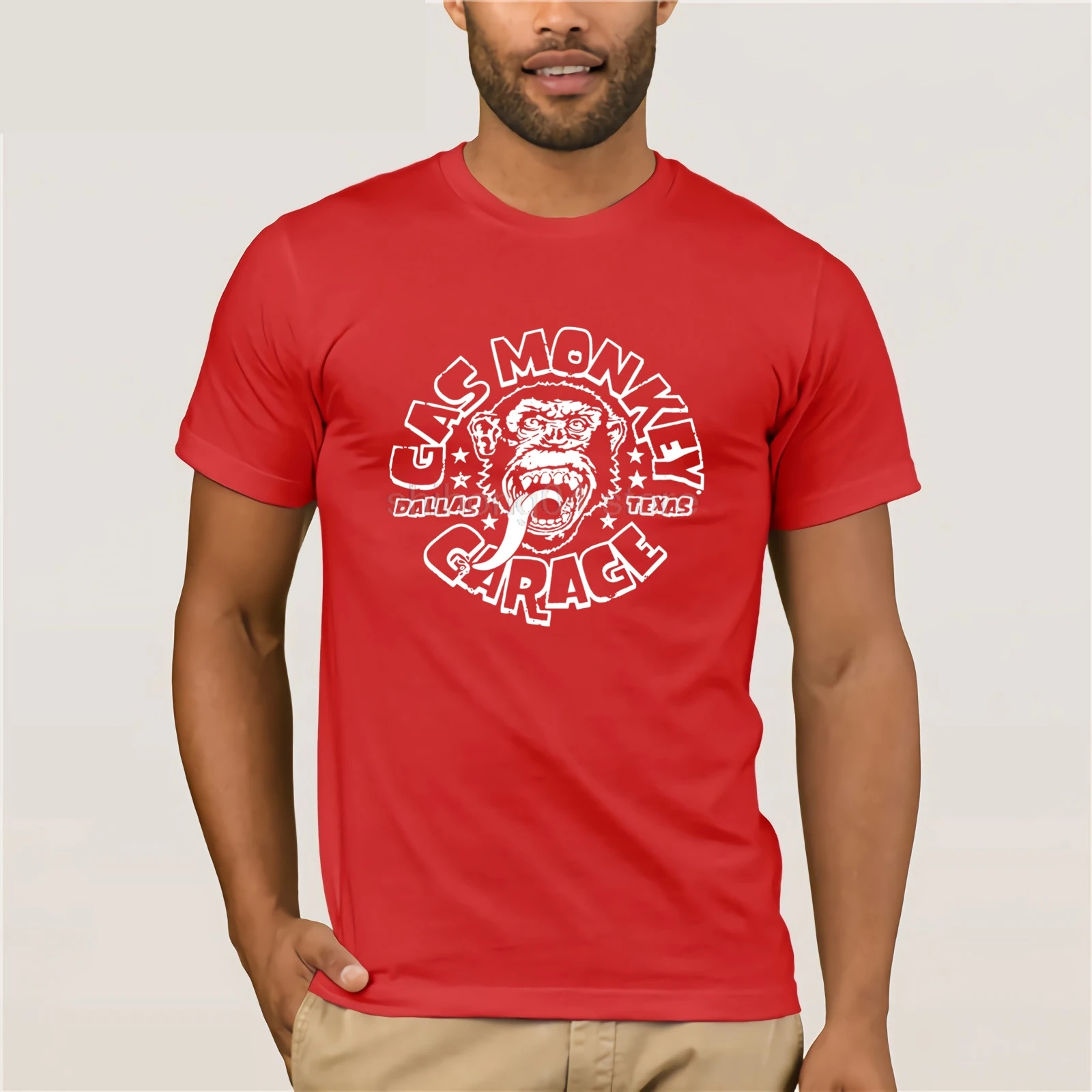 

Gas cool Monkey Garage Logo Fast N' Loud Texas T-Shirt Man Cotton Short Sleeve T-Shirt