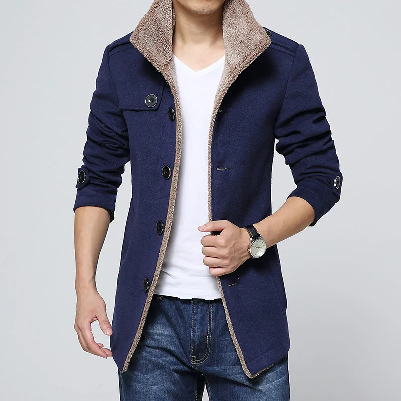 Новое поступление, приталенное мужское зимнее пальто размера плюс 4xl, ветровка, шерстяное пальто, мужское плотное пальто, верхняя одежда с длинным рукавом для мальчиков - Цвет: DarkBlue