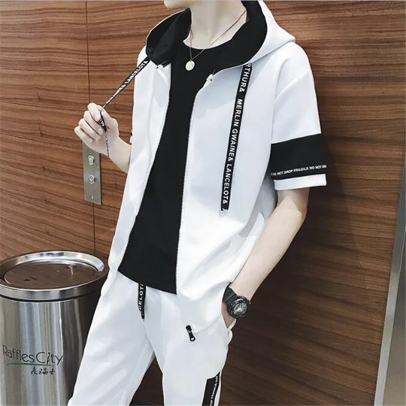 Autumn New Arrival 2018 Casual Hoodies Men Off White Jacket And Pant Preppy Young People Long Sleeve Sets Student Coat Plus Size