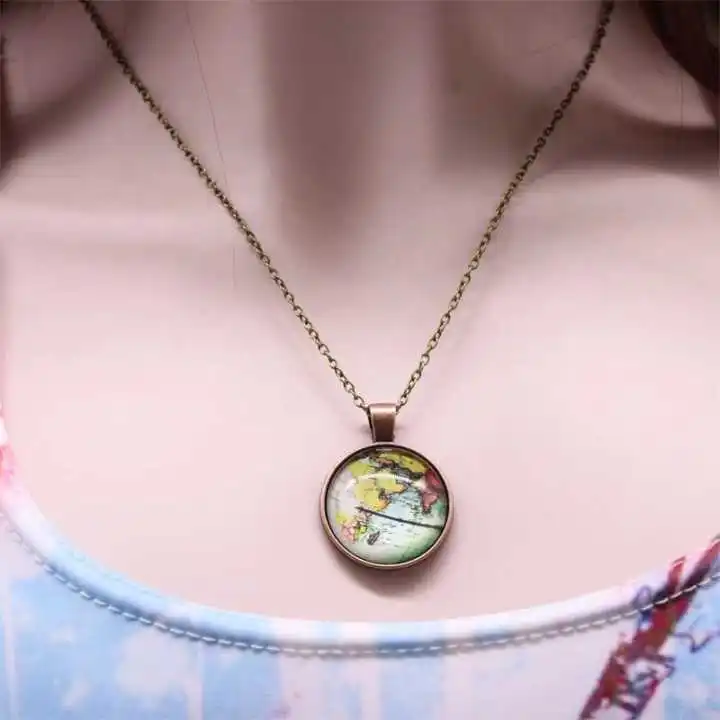 

Europe and America retro world map travel time pendant necklace marine series jewelry