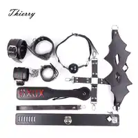 Thierry 7 piece/ Set Leather Sex Bondage Restraint Couples Adult Game set , Paddle Whip Collar Mask Handcuffs Gag sex Toys for