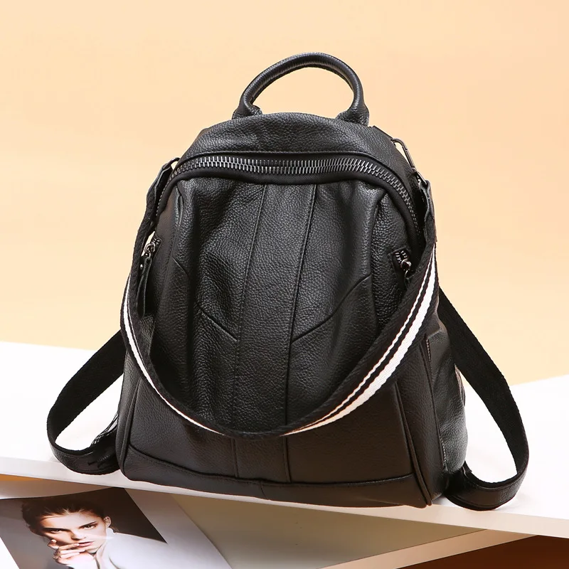 

Genuine Leather Women Rucksack School Daypack Crossbody Shoulder Bag High Quality Real Cowhide Casual Female Knapsack Backpack