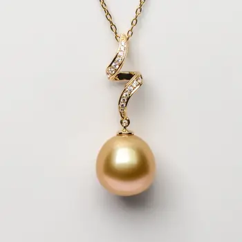 

Gorgeous 12*11.8mm South Sea Golden Pearl Crystal Pendant 14k Solid Yellow Gold Free Shipping