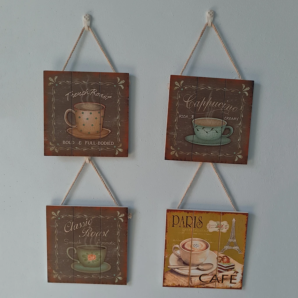 Rustic Wooden Coffee Patterned Sign Plaque Cafe Bar Decor Wall Art Hanging Wood Crafts