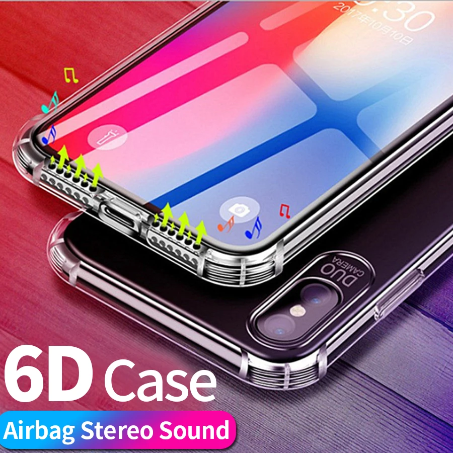 6D Stereo Sound Airbag Drop-proof Case Full Cover For iPhone XS Max XR X 8 7 6 6s Plus 5 5s 5se Soft TPU Transparent |