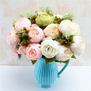 

13 Heads European Style Fake Artificial Peony Silk Decorative Party Flowers For Home Hotel Wedding Office Garden Decoratoin
