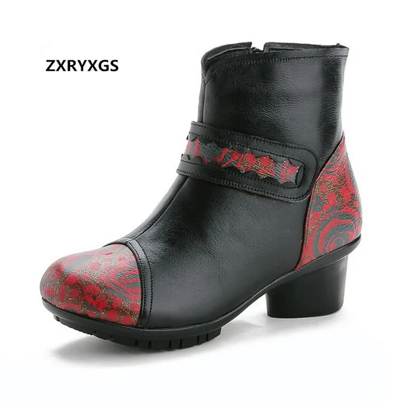 

ZXRYXGS brand boots fashion printing spell colors women boots 2018 new winter snow boots real leather thick heel ankle boots
