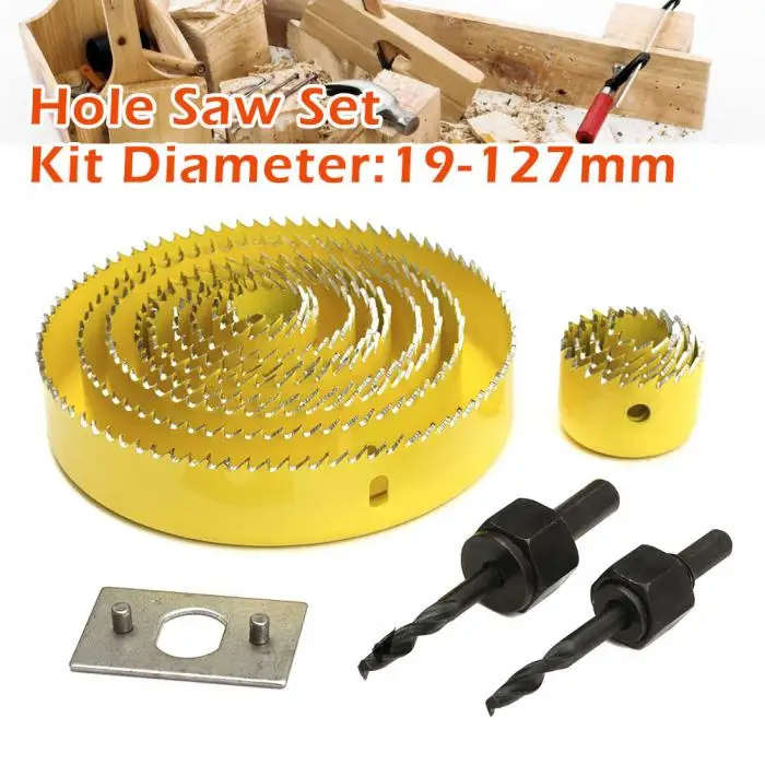 16Pcs Carbon Steel 13 Hole Saw Kit 19-127mm Wood Working Metal Holesaw Cutting Tool MU
