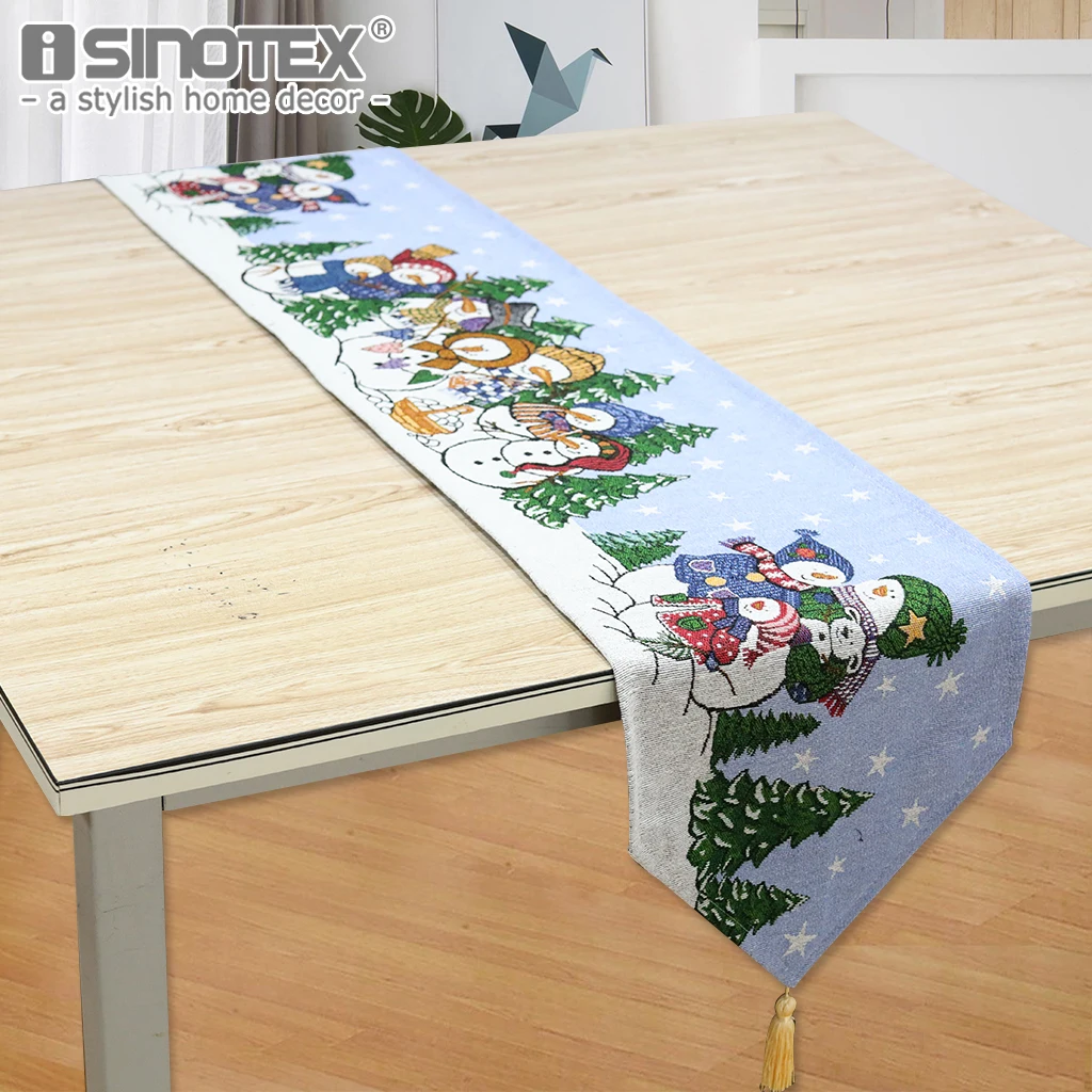

1PCS Table Runner Jingle Bell Santa Claus Snowman Family Printed Table Flag American Style Christmas Home Dinner Table Cover