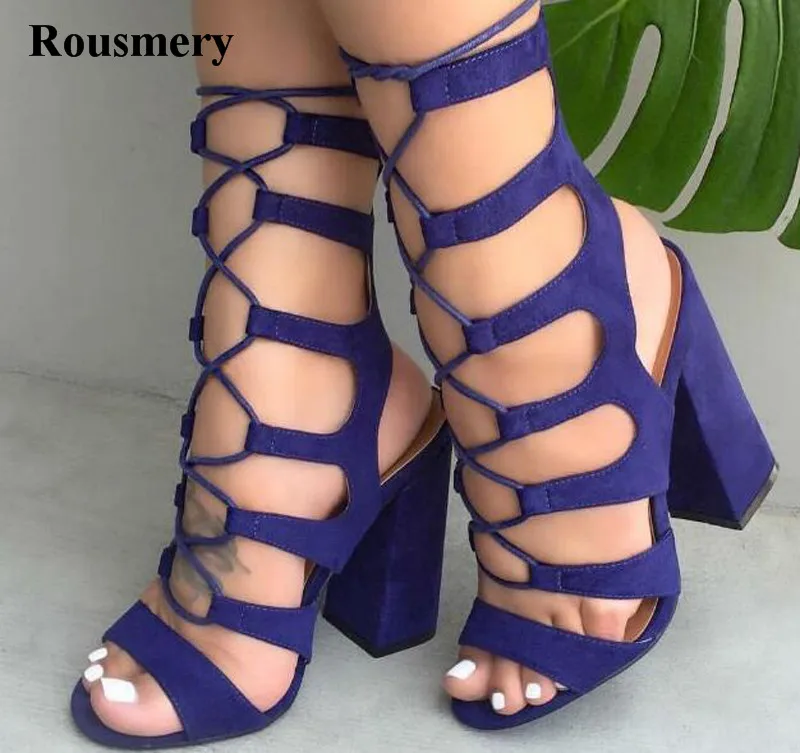 New Fashion Women Open Toe Suede Leather Lace-up Thick Heel Gladiator Sandals Cut-out High Heel Sandals Dress Shoes New Fashion Women Open Toe Suede Leather Lace-up Thick Heel Gladiator Sandals Cut-out High Heel Sandals Dress Shoes