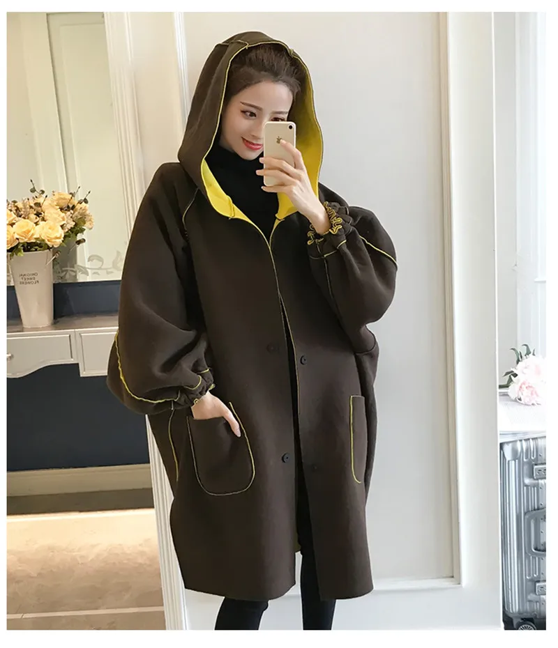 Top Woolen Jacket Female Fashion Long Two Sides Wear Wool Coat Winter Loose Large Size Bat Sleeve Casual Jacket Pregnant Women Coats 15