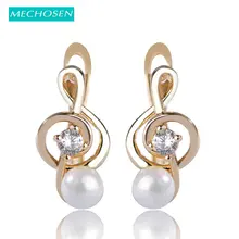 MECHOSEN маленькая милая музыкальная кнопка-держатель для записей серьги для женщин девочек имитация из жемчуга золотого цвета булавки пирсинг уха Oorbellen вечерние ювелирные изделия