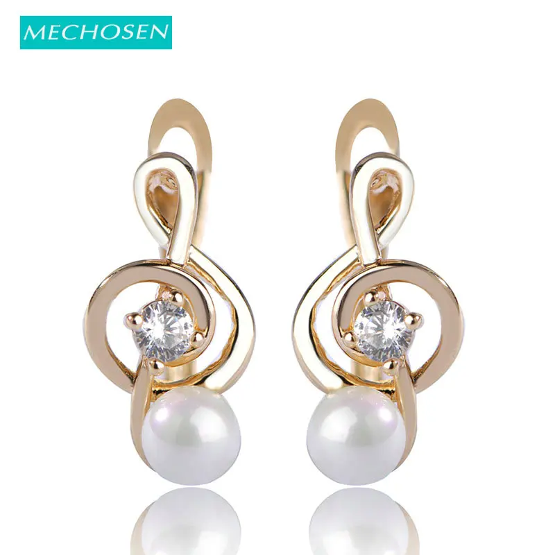 

MECHOSEN Small Cute Music Note Stud Earrings For Women Girls Simulated Pearl Gold Color Pin Ear Piercing Oorbellen Party Jewelry