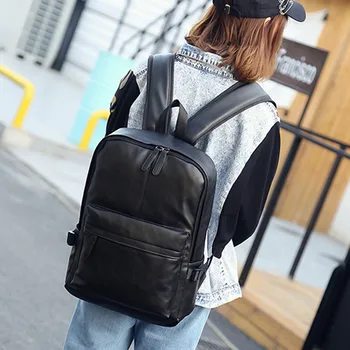 

Big backpack Men's Women's Leather Backpack Laptop Satchel Travel School Rucksack Bag Zaino grande alla moda in tinta unita