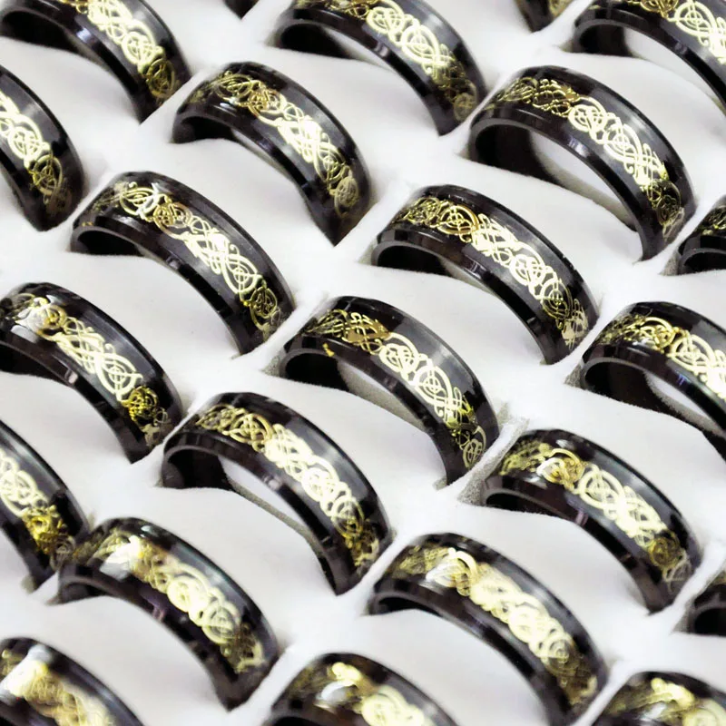 

10Pcs Stainless Steel Men Ring Black Titanium Steel Ring Lots Men's Jewelry Bulks LR4136