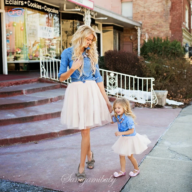 denim shirt tulle skirt