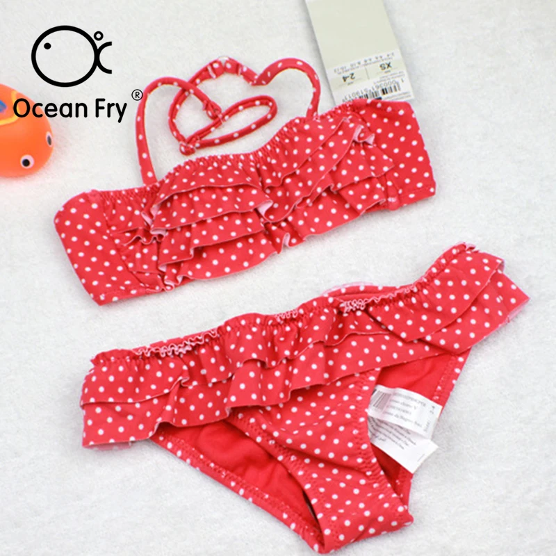 Baby Swimming Children Split Swimsuit Girls Bikini Girls Red Pink Wave ...