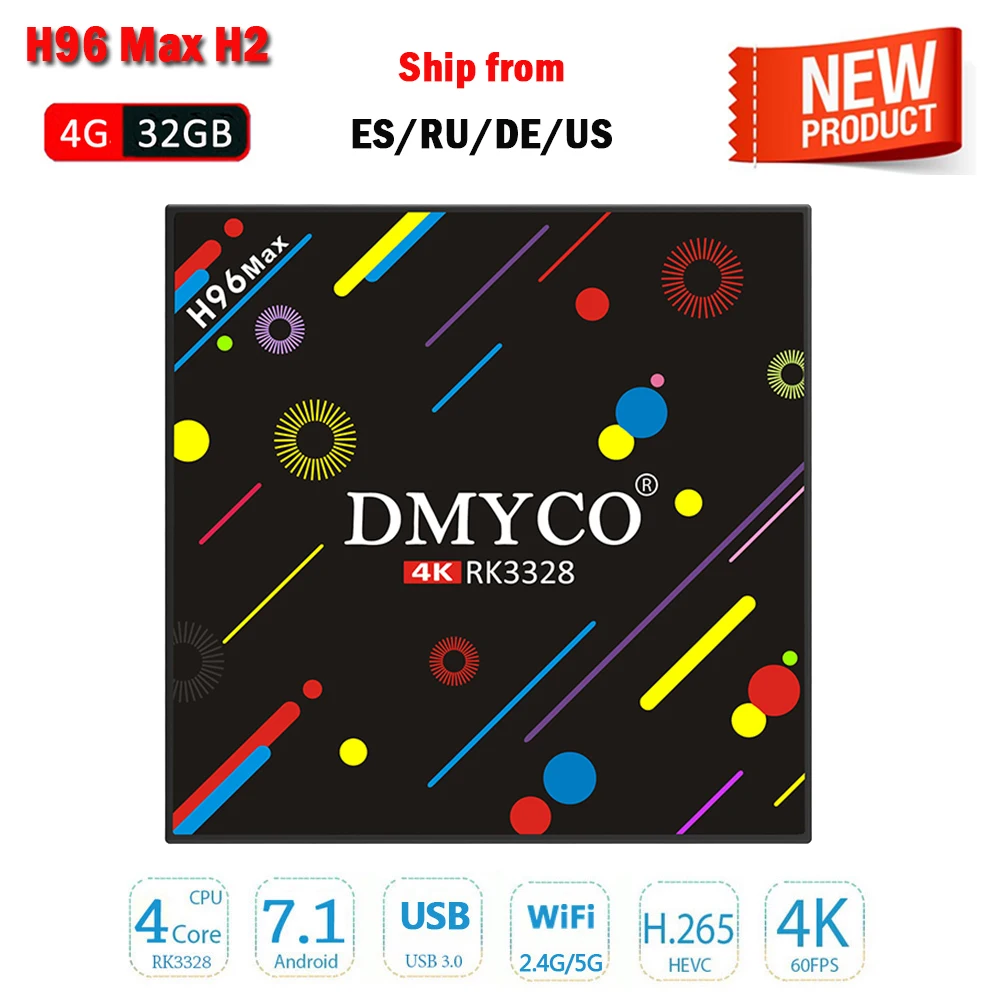

H96 Max H2 Android 7.1 TV Box 4G 32G RK3328 Quad Core USB3.0 5G WiFi BluetTooth 4.0 VP9 4K Smart Media Player Set Top Box