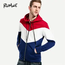 ROMWE Для мужчин Цвет блок куртка с капюшоном Для мужчин s куртки и пальто 2018 Костюмы мода осень мужской Повседневное весна верхняя одежда с