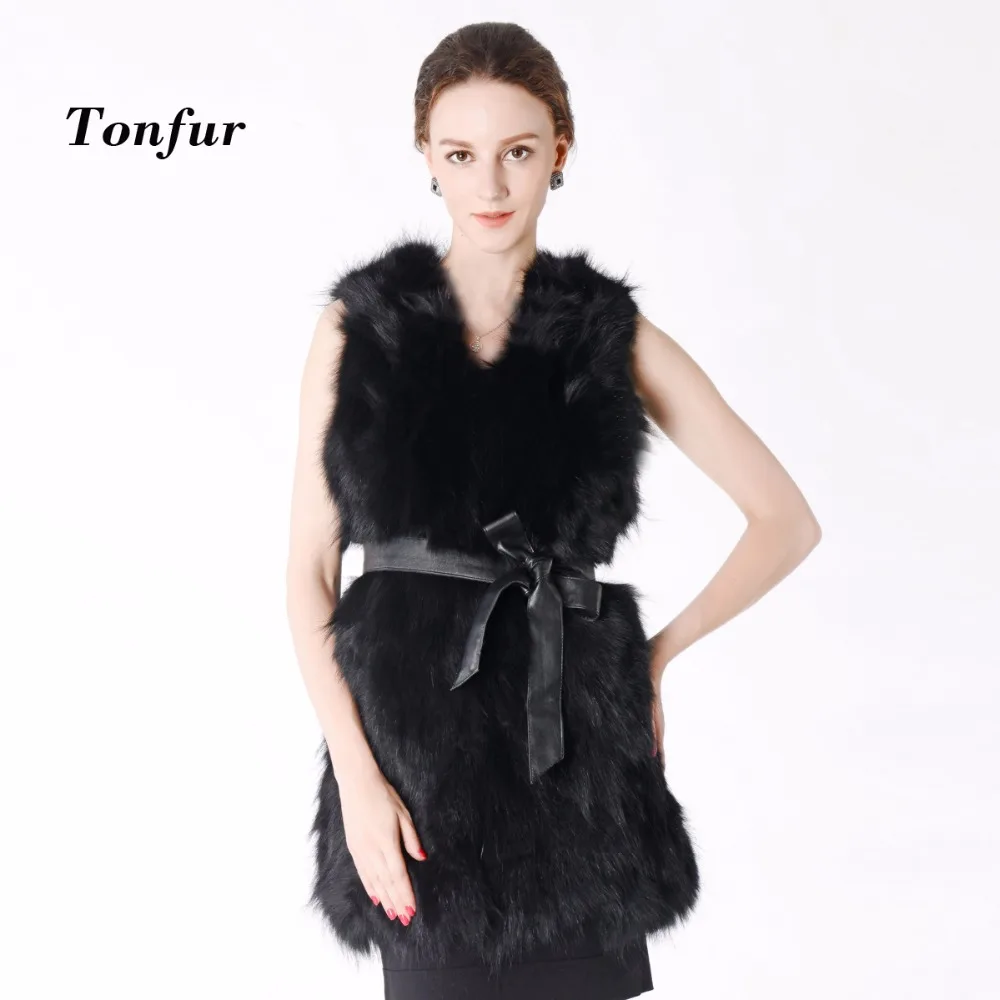 

New Real Raccoon Fur Vest Long Custom Multi Color Factory Wholesale Nature Fox Fur Gilet Genuine Fox Fur Vest TBNT506