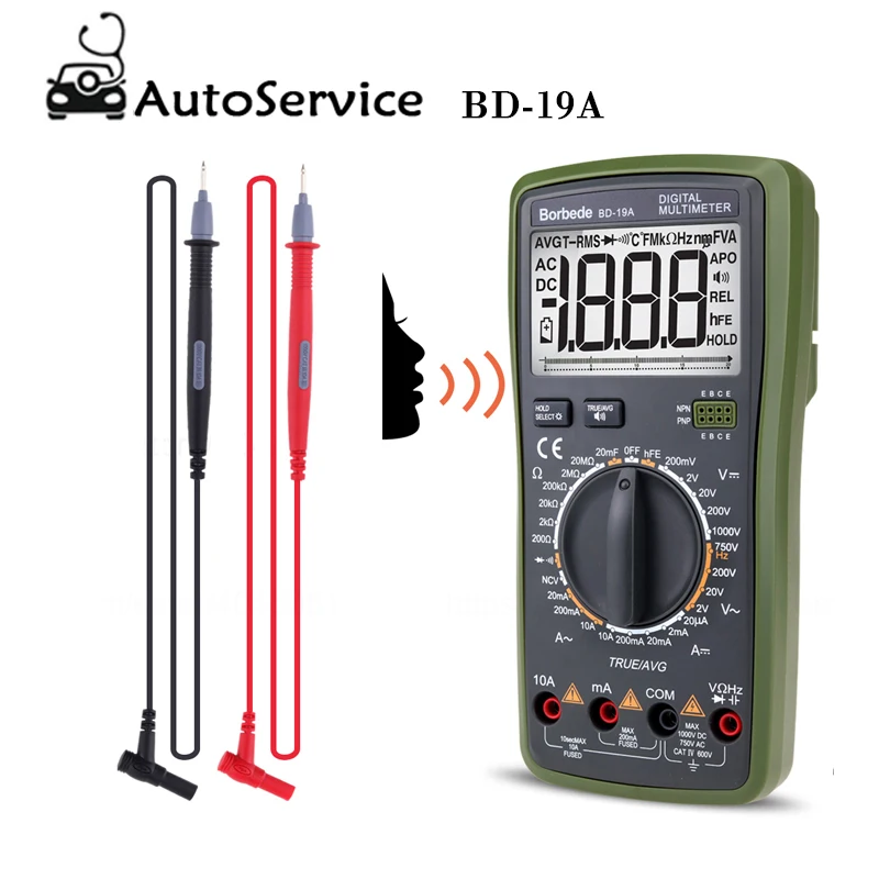 

With Voice Value Digital Multimeter ac dc rms Tester Voltage multimeter Current Resistance Capacitance NCV True RMS Multimeter