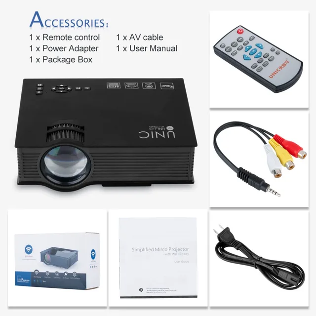 UNIC UC46 Portable Mini Projector 800x480 1200 Lumens Full HD1080P With