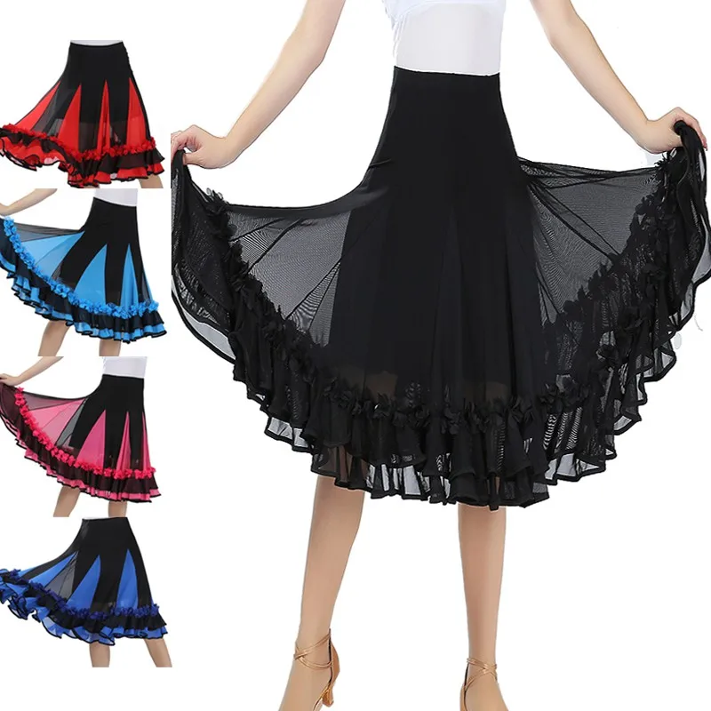 Женское платье для занятий танцами в стиле пэчворк, широкая юбка для латиноамериканских танцев, платье для бальных танцев, Сетчатое платье для танцев