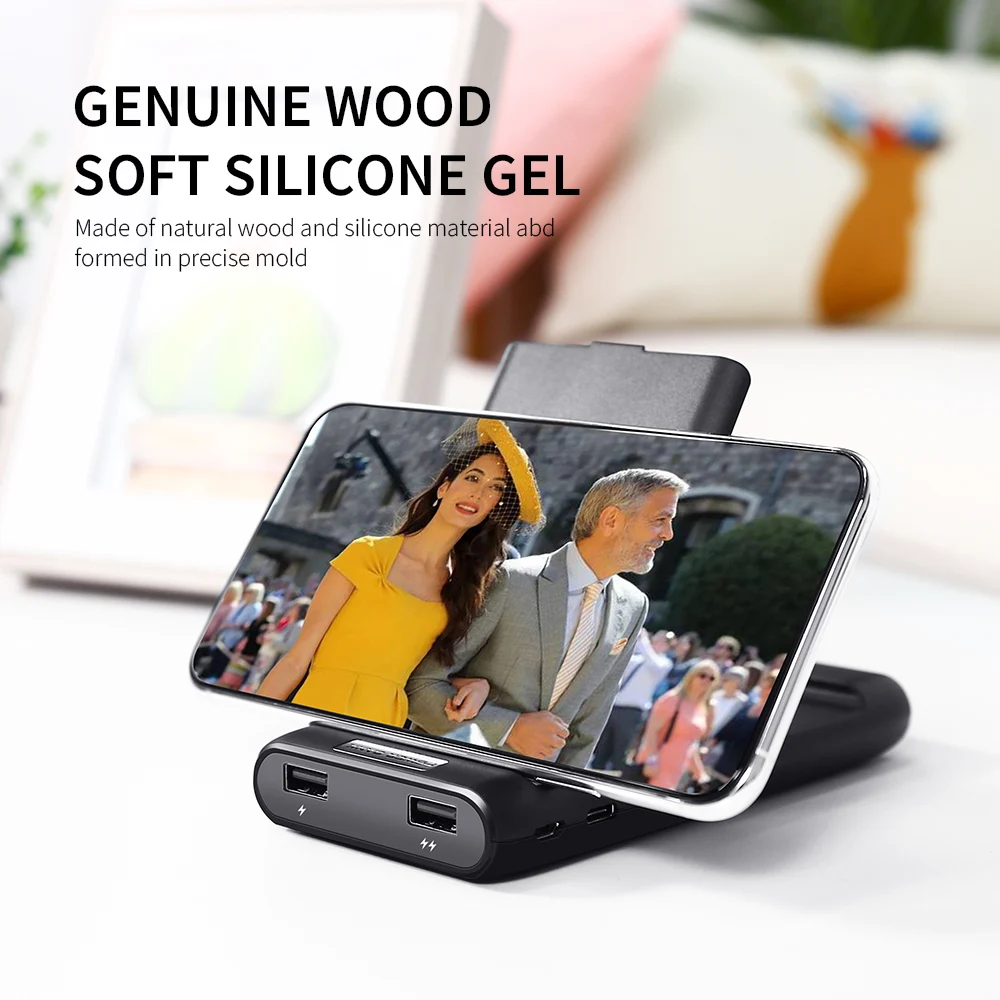 KISSCASE 3 in1 10000 mAh Power Bank Phone Dual USB Wireless Charger Desk Phone Holder Stand For iPh