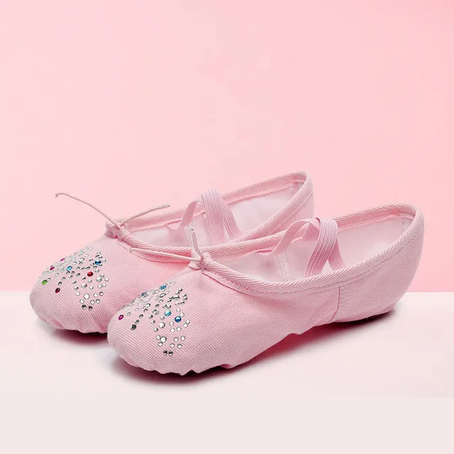 

Canvas Flats Mulheres with Rhinstones Pointe Dance Shoes Ladies Professional Fitness Gymnastics Slippers Canvas Ballet