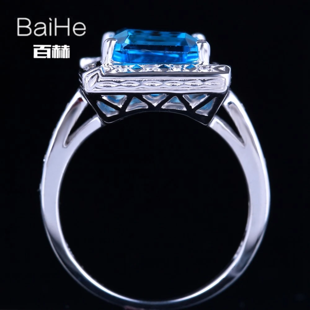 BAIHE Стерлинговое Серебро 925 4.36ct Сертифицированный Изумрудный безупречный подлинный синий топаз Обручальное женское классическое Ювелирное кольцо