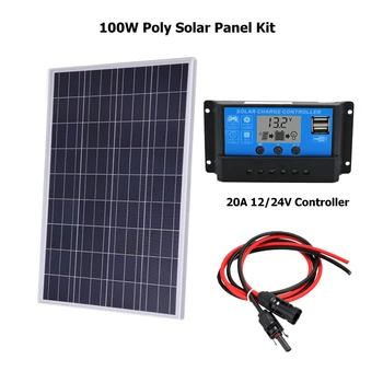 

100W 18V Polycrystalline Solar Panel Kit for 12v Battery off Grid System Solar for Home System w/20A LCD Solar Controller cable