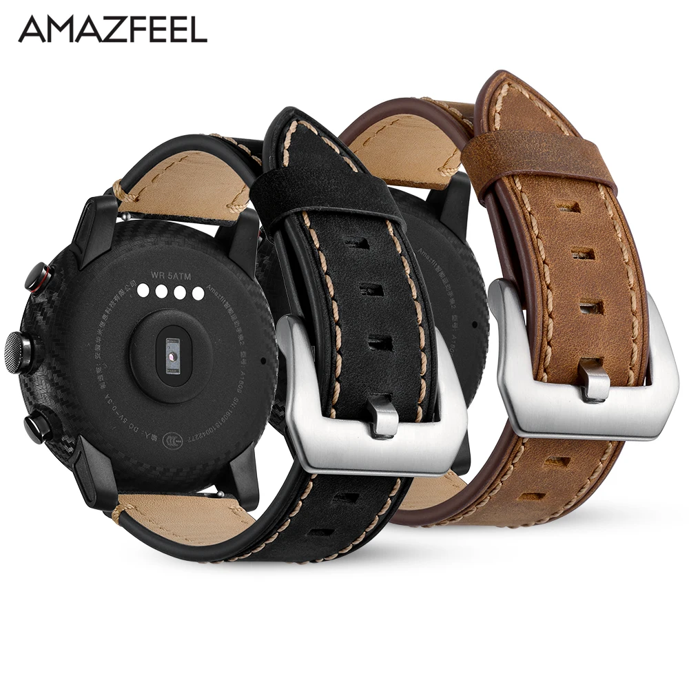 22 мм ремешок для оригинальных часов Xiaomi Huami Amazfit 2 Stratos pace из натуральной кожи умные
