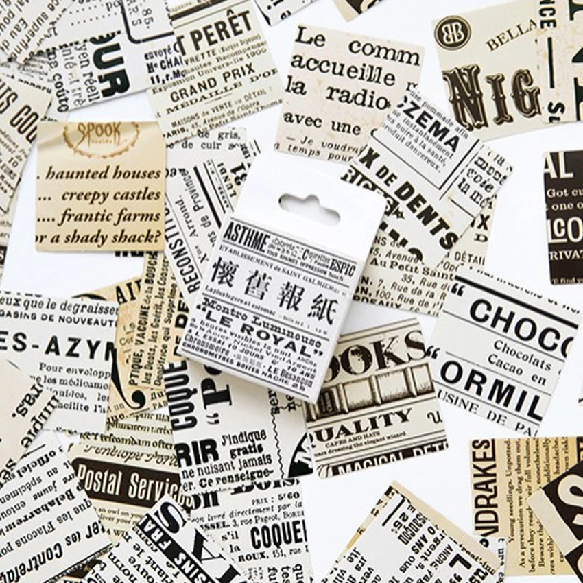 

45pcs/pack Retro Newspaper Mini Craft Paper Label Scrapbook Adhesive Sticker DIY Diary Album Small Cards Bookmark