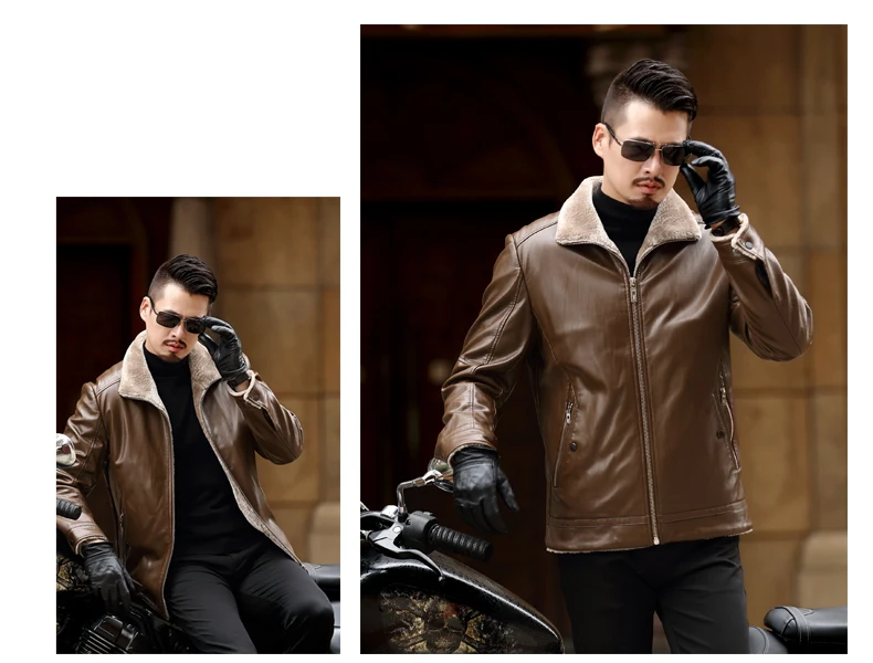 2017 Новая мотоциклетная обувь куртка теплая зима овчины Для Мужчин's Кожаная куртка Для мужчин для отдыха Мех животных пальто Для мужчин