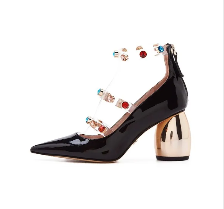 Cuir Talons Dos Femmes Au En Verni Couleur Rivets Embelli Glissière Femme Métal De Transparent Pvc Chic Chaussures As Pic as Pic Hauts À Pompes qxAwa4EU