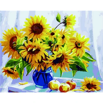 

Painting By Numbers DIY Dropshipping 40x50 50x65cm Sunflower Blue vase Flower Canvas Wedding Decoration Art picture Gift