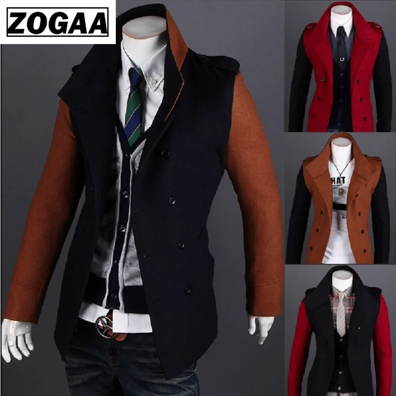 

Navy Men Mandarin Collar Long Sleeve Simple Style jacket suit