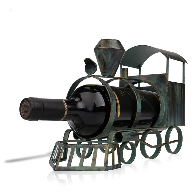 

VILEAD 10'' Vintage Iron Train Wine Rack Figurines Bronze Train Miniatures Model for Office Decoracion Hogar Metal Wine Holder