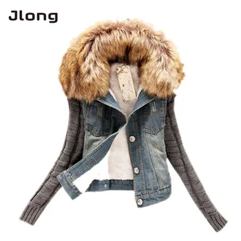 

Women Girls Winter Cool Slim Warm Jeans Jacket Cowboy Coat With Faux Fur Collar