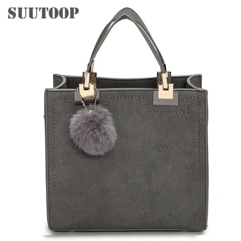 

Hot sale handbag women casual tote bag female large shoulder messenger bags high quality PU leather handbag with fur ball bolsa