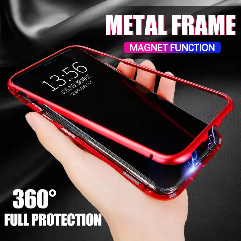 

aluminium Magnetic Case for iPhone X 8 Plus 7 Plus Clear Tempered Glass + Metal Bumper Case for IPhone 7 8 Metal Cover