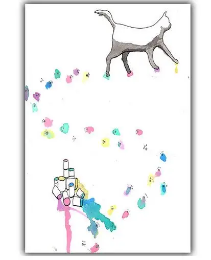 Iskandinav Basit Suluboya Hayvan Boyama Kedi Fil Tuval Boyama