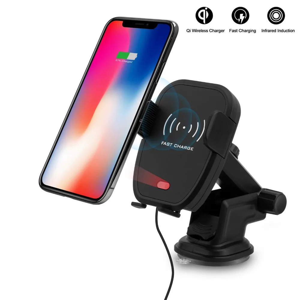 

Wireless Car Charger Mount Infrared Automatic Induction Car Charging Holder Fast Wireless Phone Bracket for iPhone Samsung