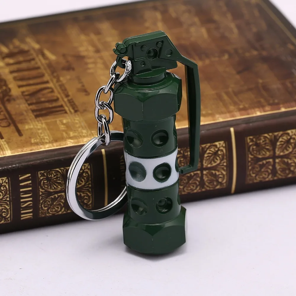 Shock bomb Pendant Key Chain Green Weapons Revolver Refueling Bucket Key Ring Jewelry Metal