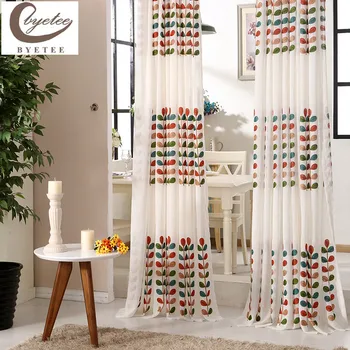 

{byetee}Embroidered Window Curtain Fabrics Bedroom Living Room Curtain Tulle Kitchen Organza Voile Curtains Doors For Drapes