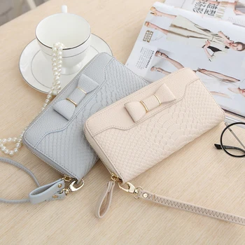 

Women Long Wallets Purse Female Candy Color Bow PU Leather Carteira Feminina for Coin Card Clutch Lady Bag